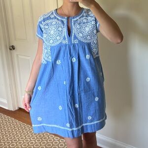 Blue and White Embroidered Dress